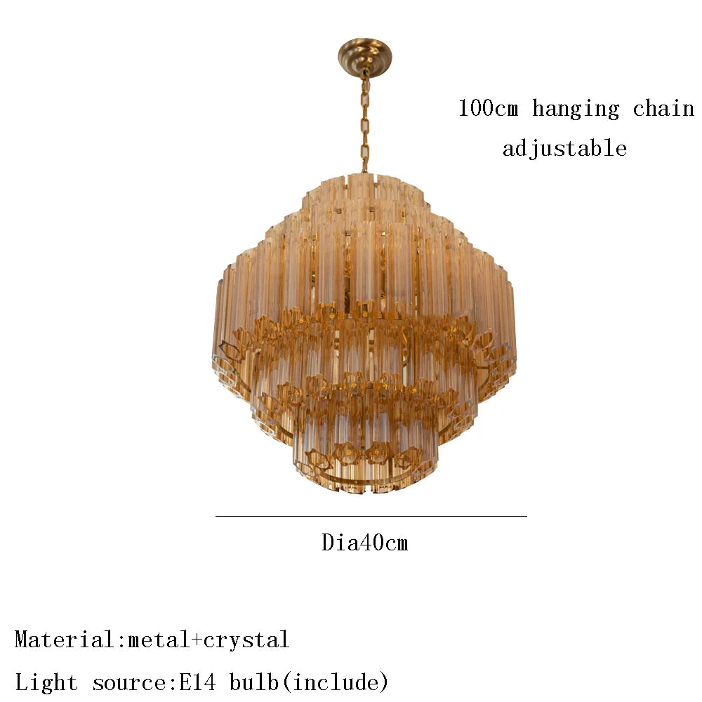 Afralia™ Amber Glass Ceiling Chandelier: Elegant Vintage Crystal Nordic Suspension Lamp
