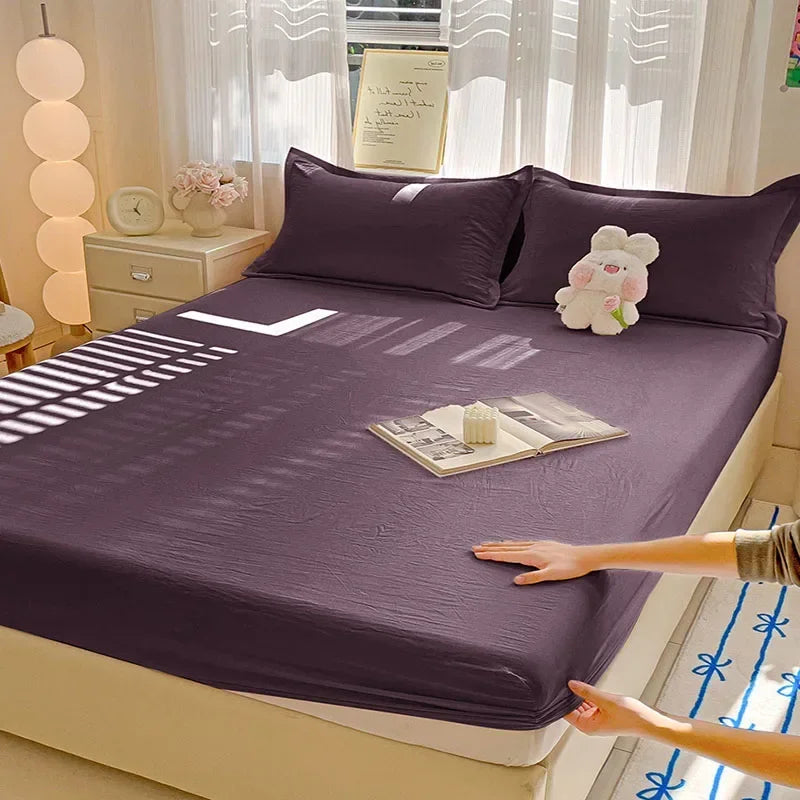 Afralia™ Ultra-Thin Grid Pattern Fitted Sheet Set: Soft Breathable Washed Cotton Mattress Cover