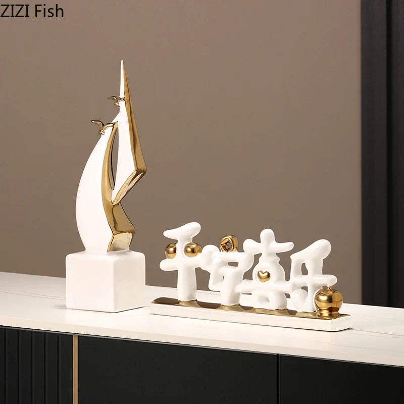 Afralia™ Sailboat Ceramic Art Sculpture Desk Decoration Ornaments
