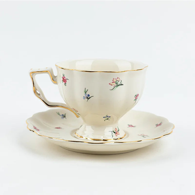 Afralia™ Floral Ceramic Cup & Saucer Set, Elegant Tea & Coffee Mug for Dining Table