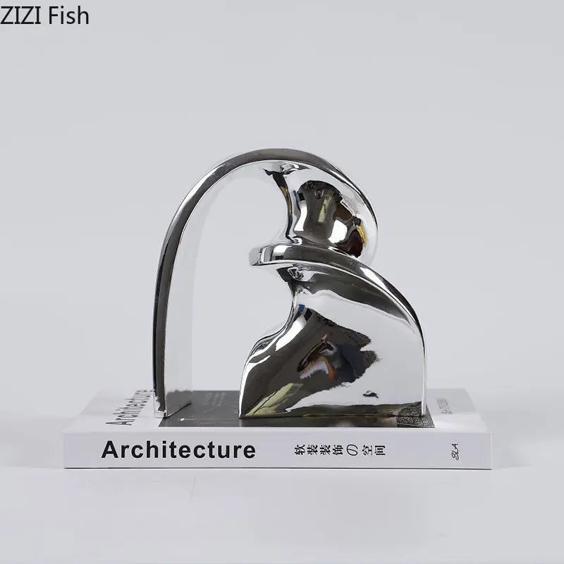 Afralia™ Silver Ribbon Abstract Sculpture Desk Ornament Spiral Twist Artwork Statue Aesthetics