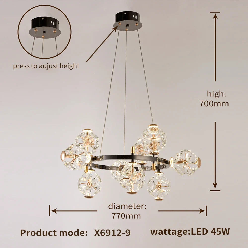 Afralia™ Sunflower Crystal Chandelier: Luxury Gold & Black LED Pendant Light