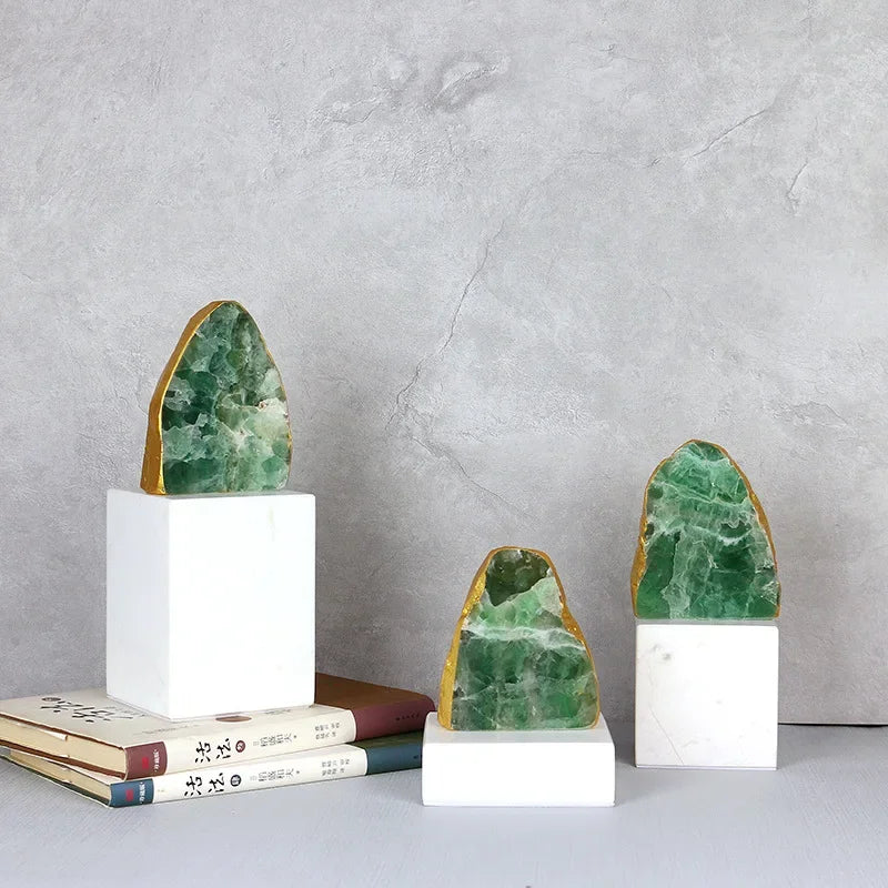 Afralia™ Green Agate Crystal Stone Figurine on Marble Base for Home Decor