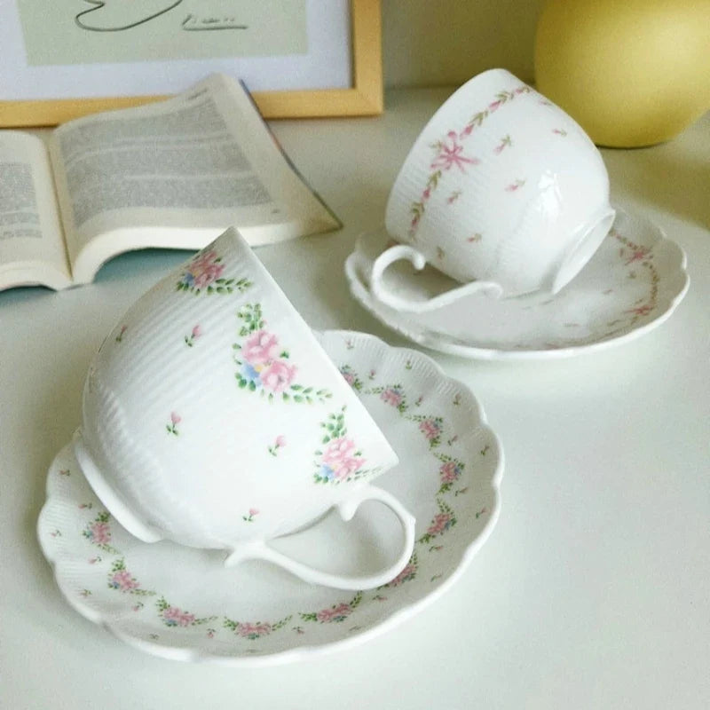 Afralia™ Rose Relief Ceramic Tea Cup Set