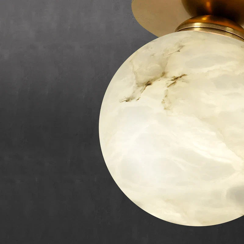 Afralia™ Golden Brass LED Marble Ball Ceiling Lamp for Restroom, Bedroom, Balcony, Aisle