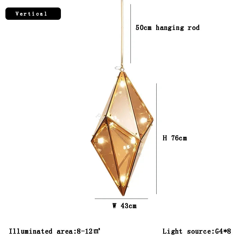 Afralia™ Angular Diamond Glass Chandelier Ceiling Light for Home Decor