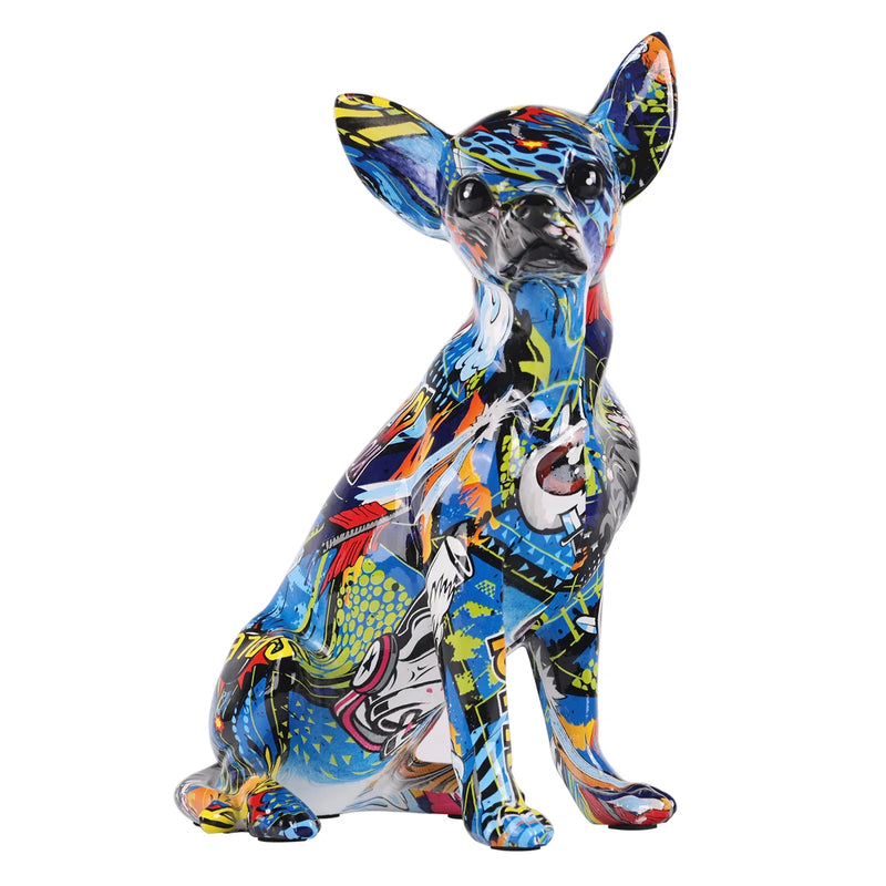 Afralia™ Bulldog Chihuahua Resin Statue: Creative Colorful Home Decor Ornaments