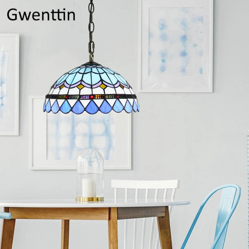 Afralia™ Stained Glass Pendant Lights: Baroque Style LED Kitchen Lighting Fixtures