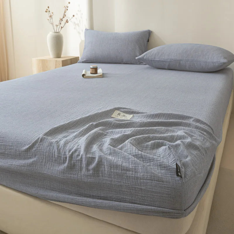 Afralia™ Cotton Fitted Sheet: Wrinkled Yarn, Nordic Comfort, All Seasons Bed Cover