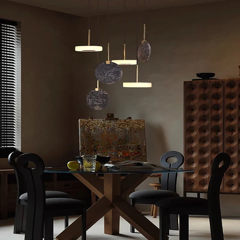 Afralia™ Deco Wood & Marble LED Chandelier for Dinning Room