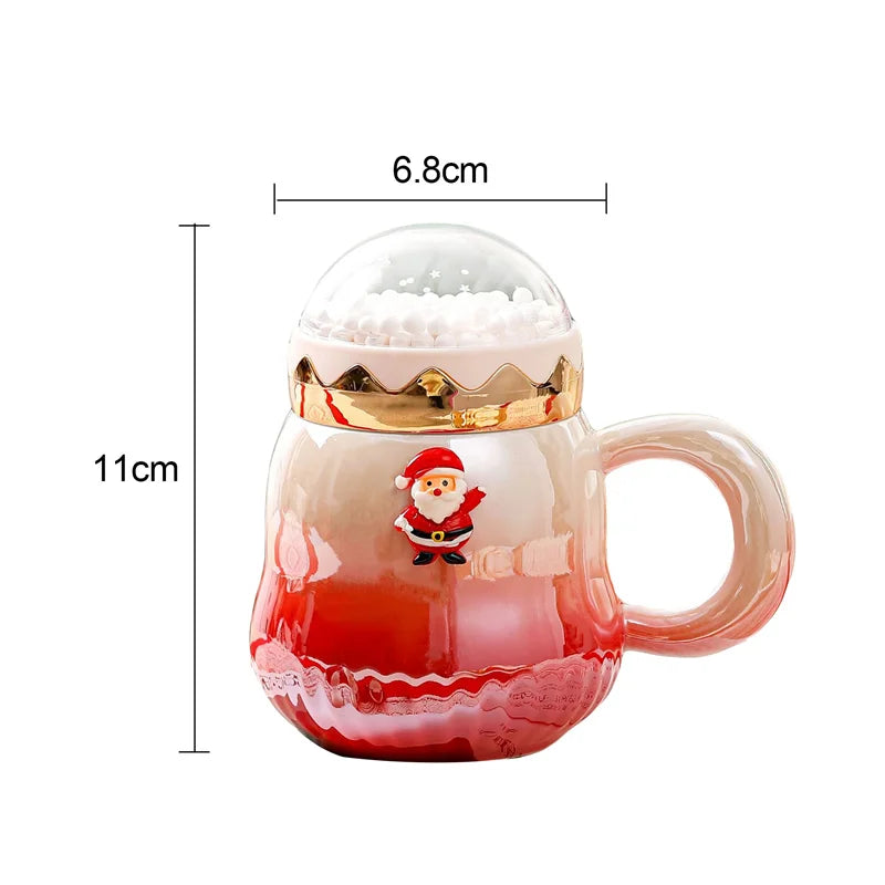 Afralia™ Christmas Santa Ceramic Mug with Lid - Festive Holiday Gift for Home & Office