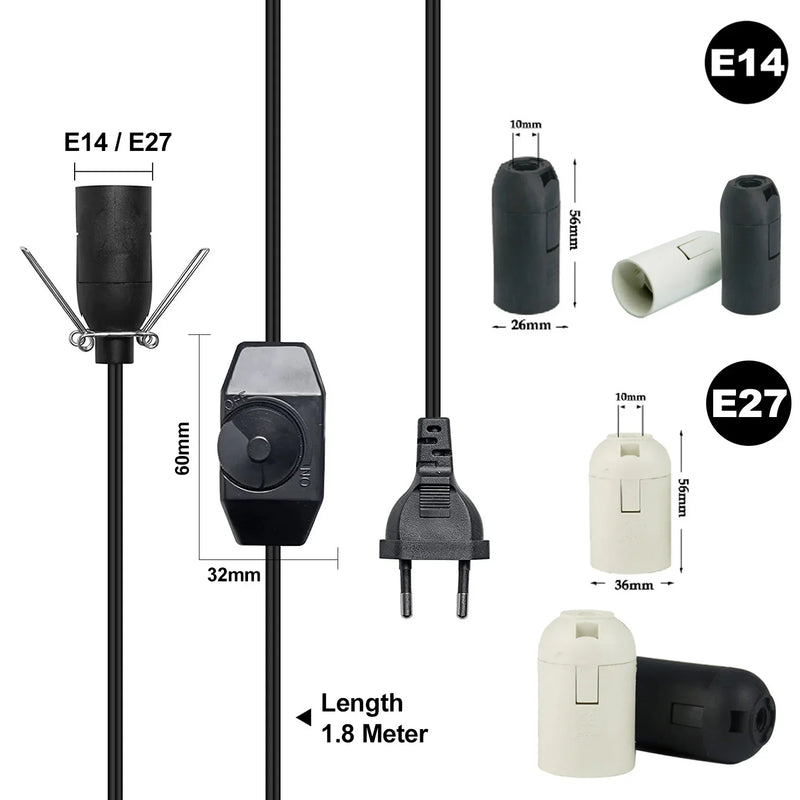 Afralia™ Decorative Lamp Cord with Dimmer Switch and E14 E27 Socket