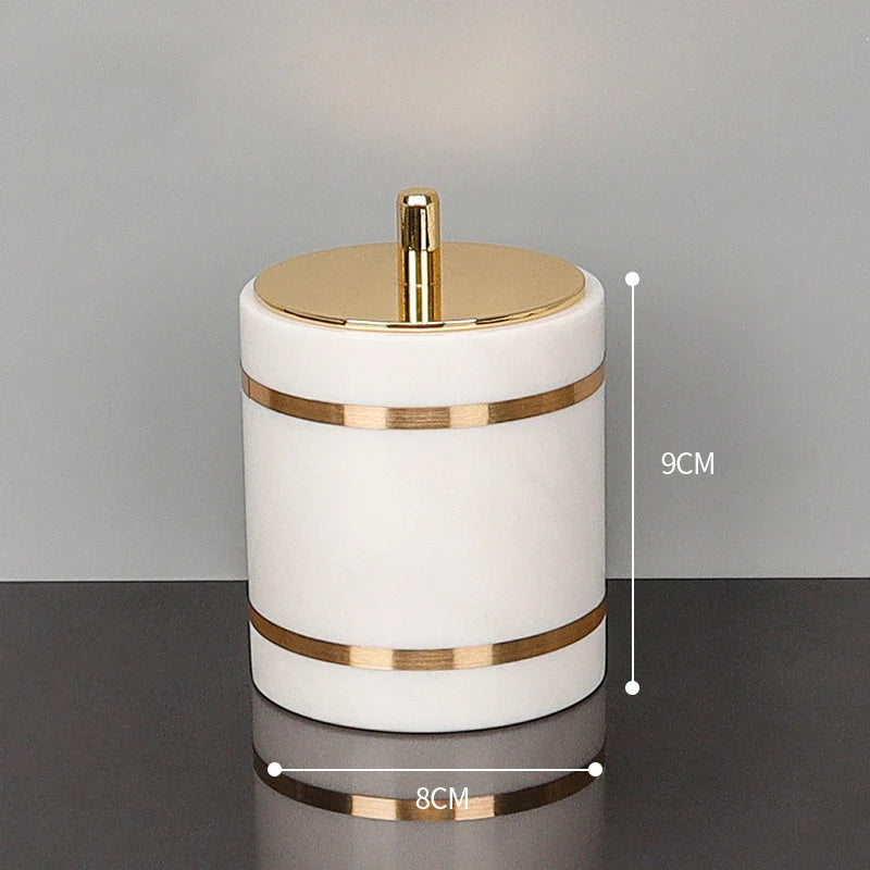 Afralia™ Volakos White Marble Bathroom Set with Golden Accents