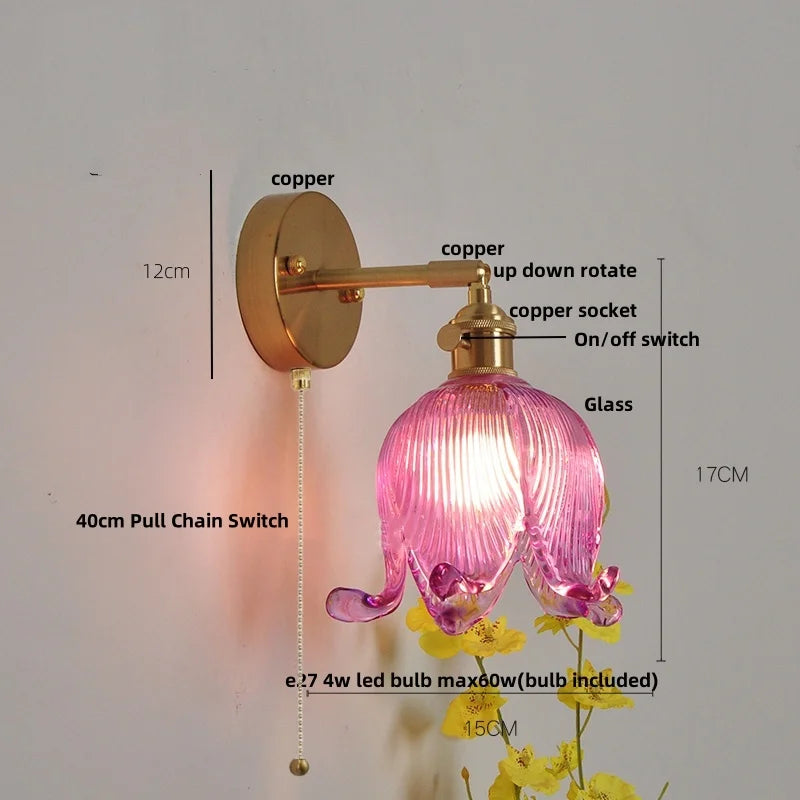 Afralia™ Vintage Glass Wall Sconce - LED Pull Chain Switch Up Down Rotate Wall Lamp