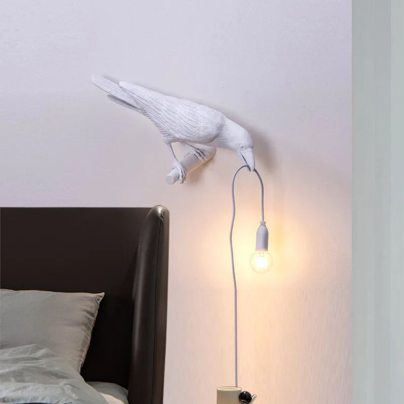 Afralia™ Designer Bird Wall Lamp Modern Resin White Black LED Light Bedroom Living Room