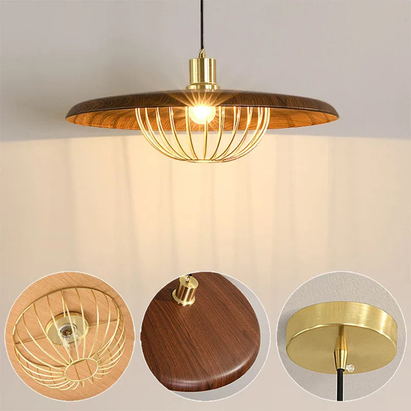 Afralia™ Walnut Metal Saucer Pendant Light - LED Hanging Lamp for Modern Home Decor