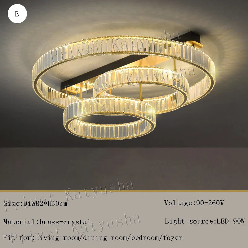 Afralia™ Gold Crystal Copper Ceiling Lamps LED Modern Home Room Decor Lighting