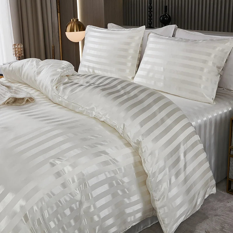 Afralia™ Luxe Silky Stripe Duvet Set: Premium Smooth Cooling Comforter for Home