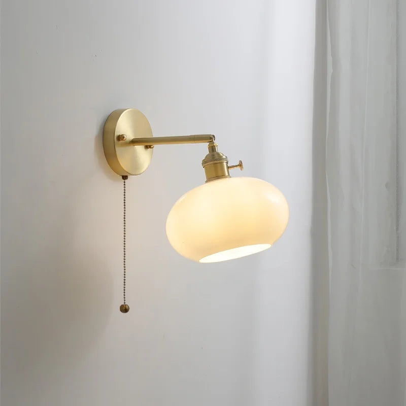 Afralia™ Copper Glass LED Wall Lamps Pull Chain Switch Modern Stair Light Fixtures