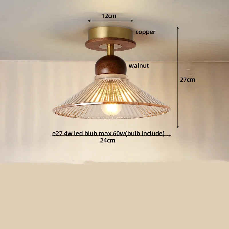 Afralia™ Wood Ball LED Ceiling Lamp Vintage Loft Copper Canopy Light
