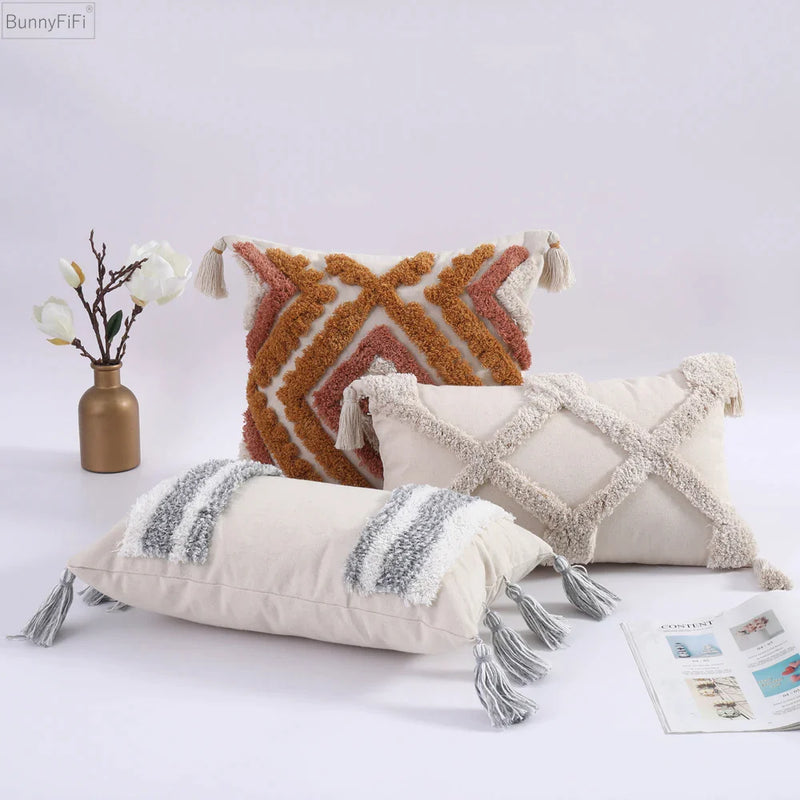 Afralia™ Tufted Woven Throw Covers Boho Pillow Case with Tassels