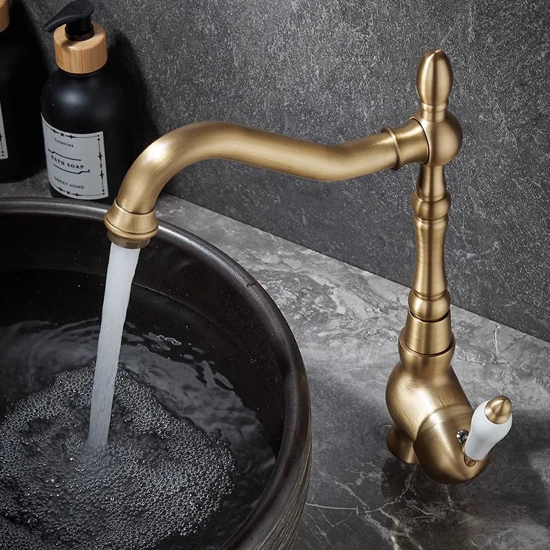 Afralia™ Antique Bronze Basin Faucet Hot & Cold Brass Bathroom Sink Lavatory Kitchen Faucet