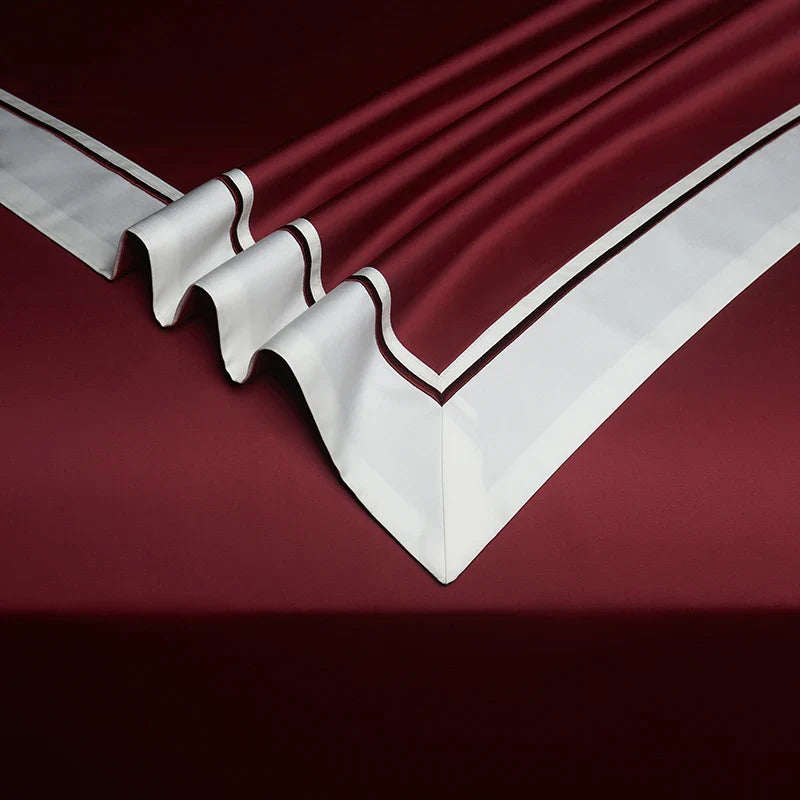 Afralia™ Luxury Solid Color Hotel Style Bedding Set in Burgundy Red