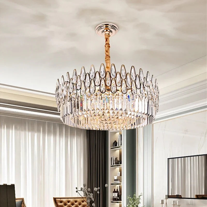 Afralia™ Water Drop Crystal Chandelier Wrought Iron Pendant Lamp Home Decor Lustre Hanglamp