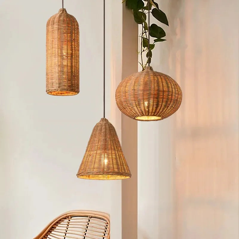 Afralia™ Rattan Woven Pendant Light for Retro Farmhouse Charm in Living Room and Kitchen