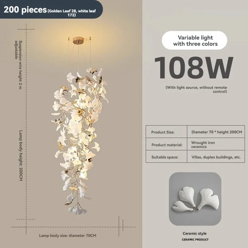 Afralia™ Ginkgo Leaf Chandelier for Luxury Staircase & Lobby, Designer Duplex Lighting