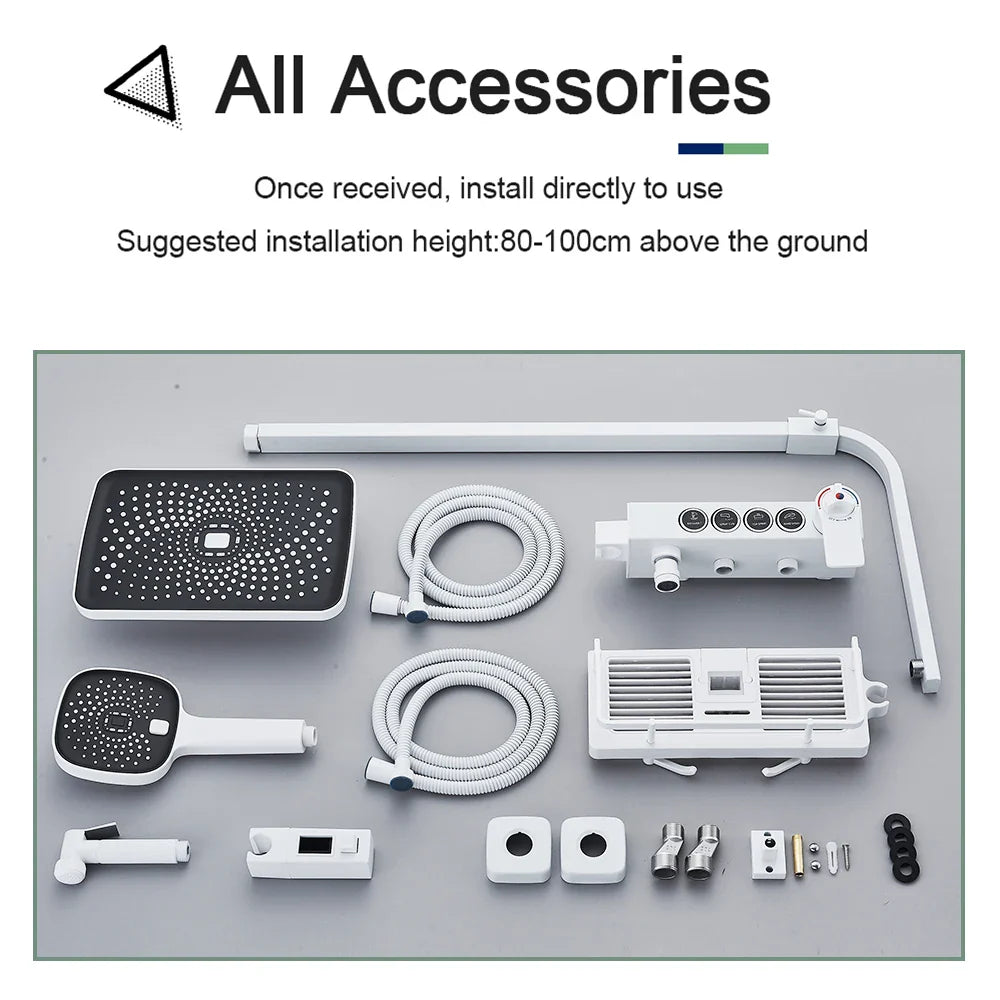 Afralia™ Thermostatic Shower Faucet Set Grey 4 Ways Rainfall Bath Mixer Tap with Tub Spout