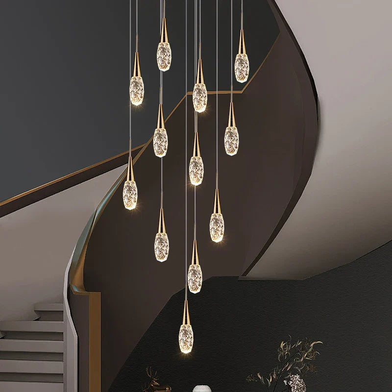 Afralia™ Crystal Penthouse Chandelier: Modern Nordic Loft Apartment Staircase Pendant Light