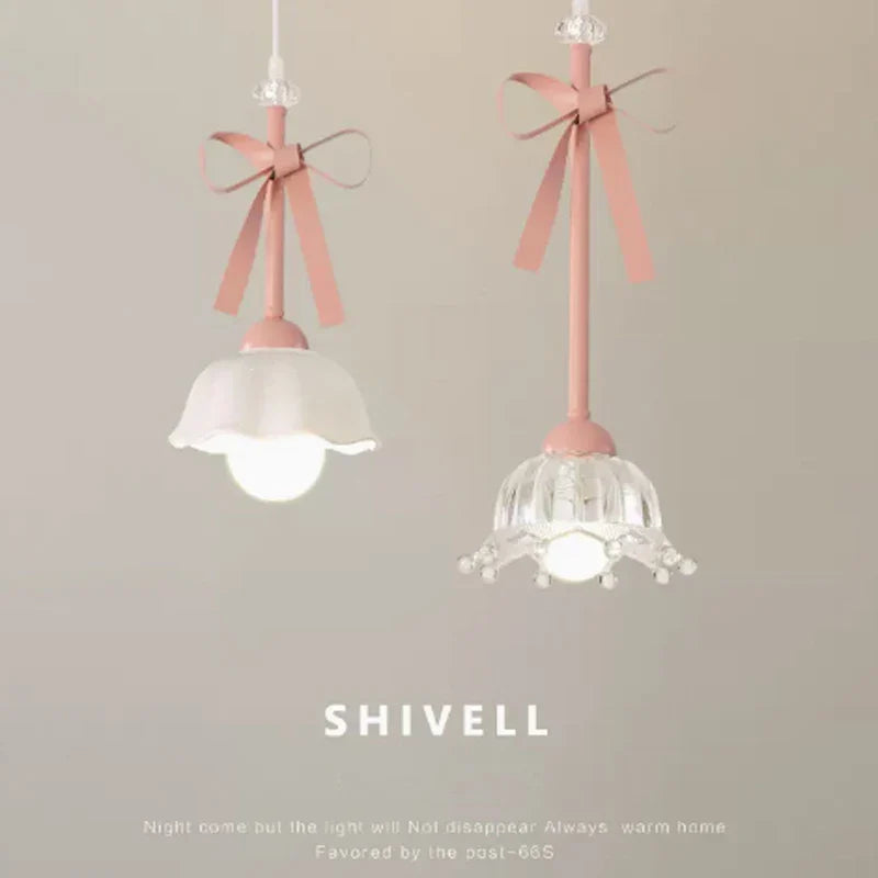 Afralia™ Pink Bowknot LED Pendant Lamp for Romantic Princess Room, Bedroom Lighting