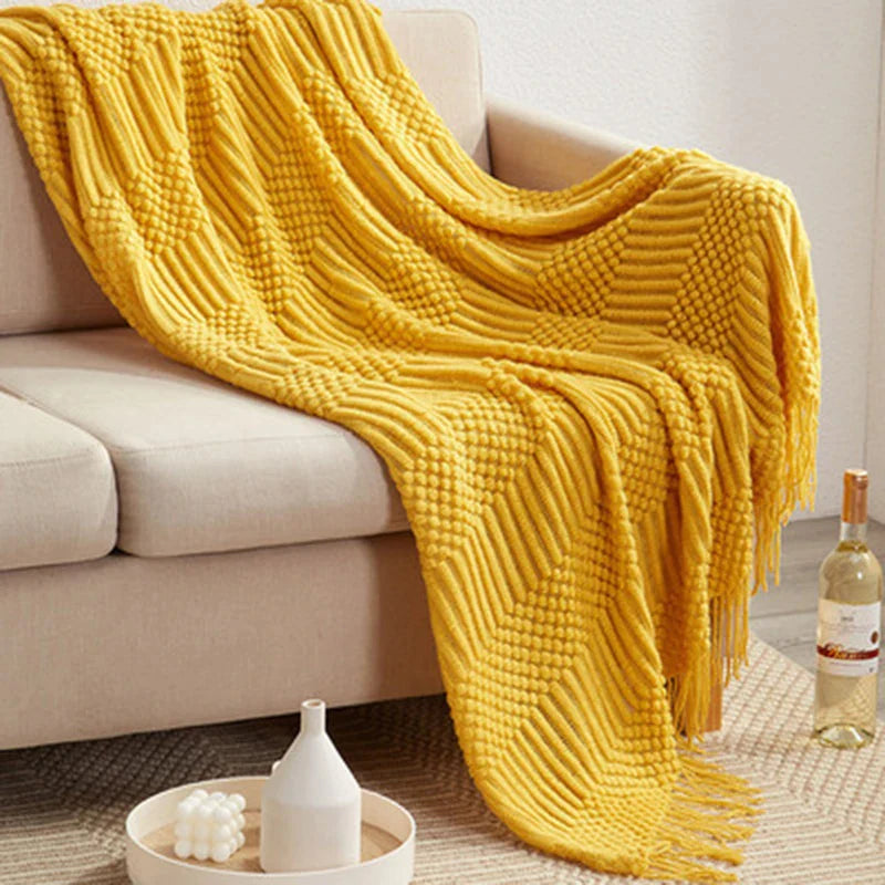 Afralia™ 3D Knitted Tassel Blanket: Stylish Home Decor Throw for Sofa & Bed