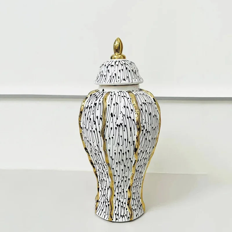 Afralia™ Checkmate Gold Border Spot Vase: Porcelain Handicraft Flower Storage Tank