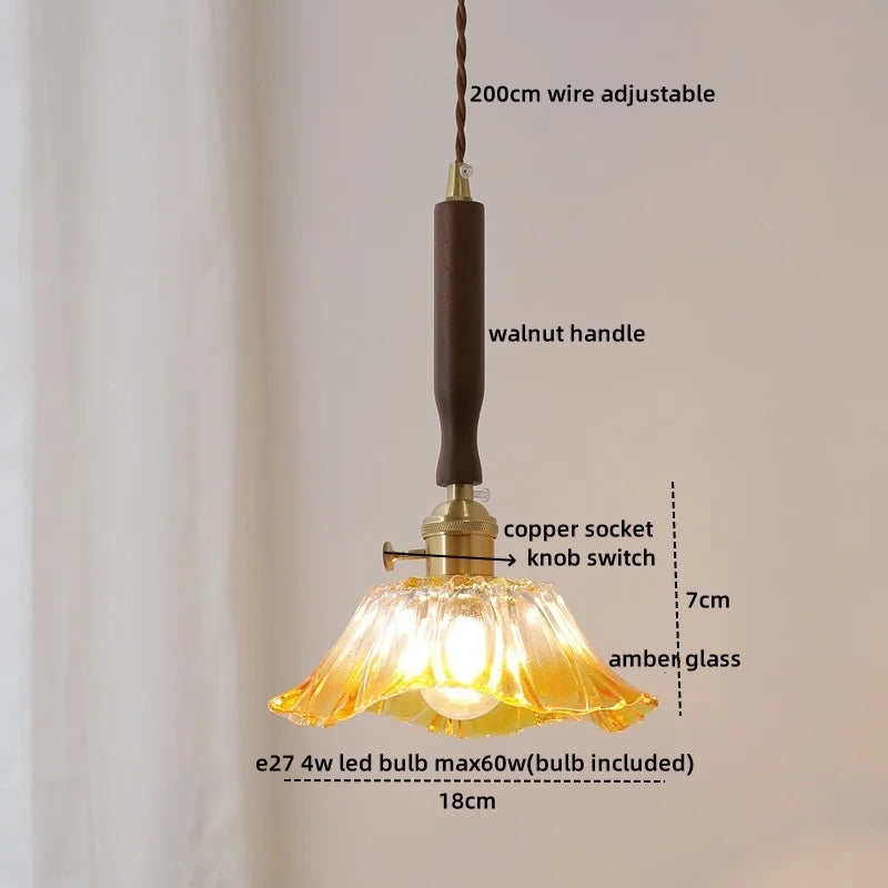 Afralia™ Glass Walnut Copper LED Pendant Light for Living Dining Bedroom, Nordic Modern Design