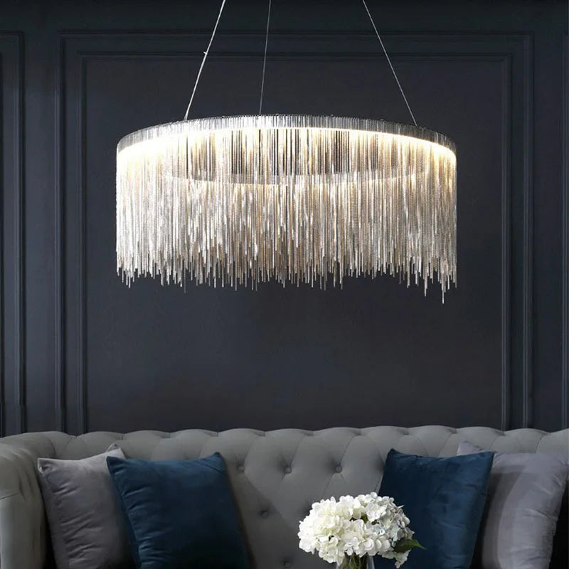 Afralia™ Tassel Bohemian Pendant Light for Living Room Bedroom - Chrome Circular Lamp