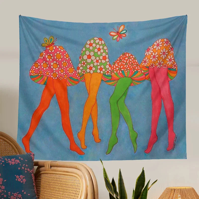 Afralia™ Mushroom Dance Tapestry Wall Hanging Psychedelic Wall Art Vintage 80S Poster