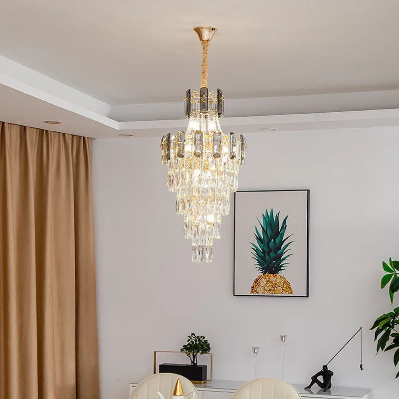 Afralia™ Crystal Chandelier: Stylish High Spiral Staircase Pendant Lighting