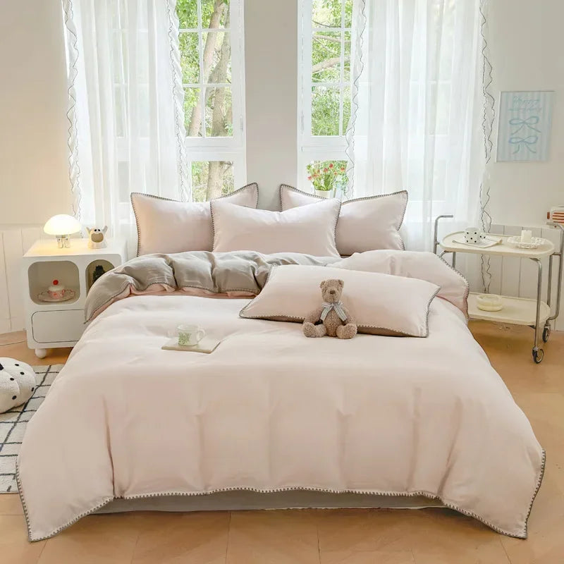 Afralia™ Double-Layer Cotton Bedding Set - Soft, Skin-Friendly Solid Cover for Single Queen Bed