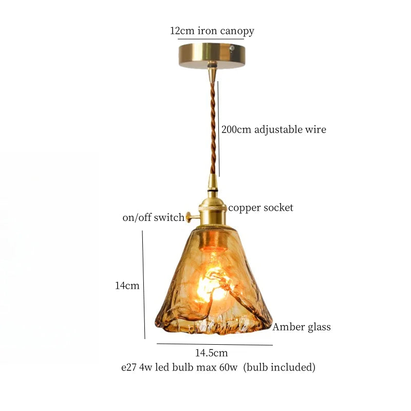 Afralia™ Glass LED Pendant Lights Japanese Brass Hanging Lamp for Kitchen Living Room
