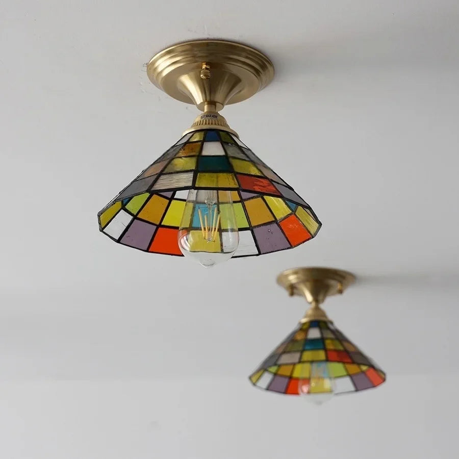 Afralia™ Tiffany Glass LED Ceiling Lamp for Corridor, Bedroom, and Restaurant