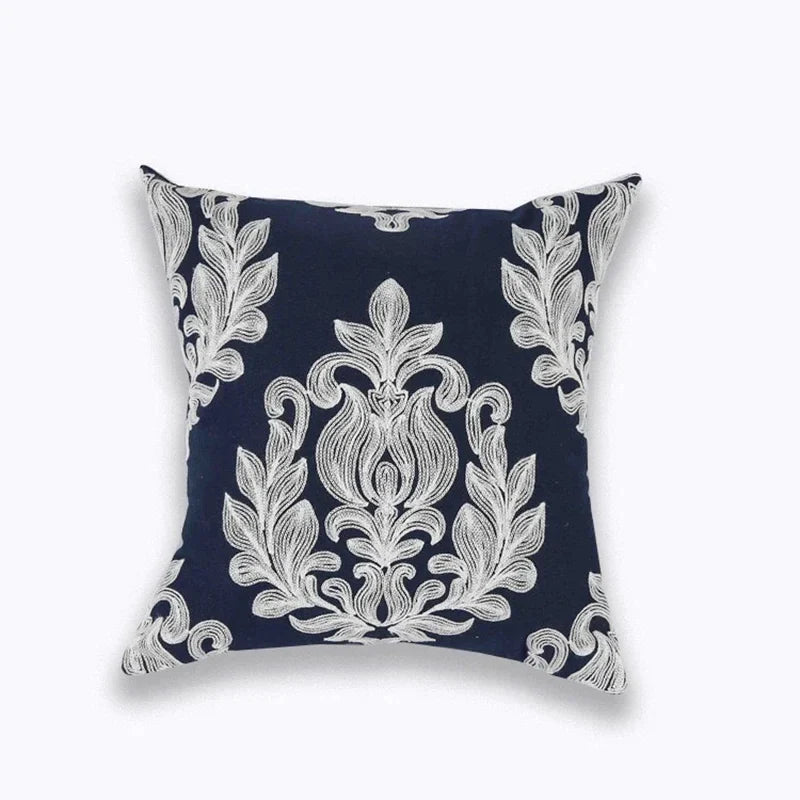 Afralia™ Navy/White Embroidered Cushion Cover 45x45cm Quatrefoil Square Pillowcase