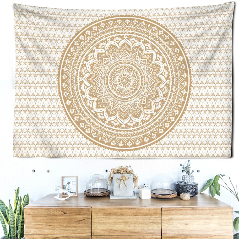 Afralia™ Light Yellow Mandala Tapestry: Abstract Flowers Psychedelic Art for Home Décor