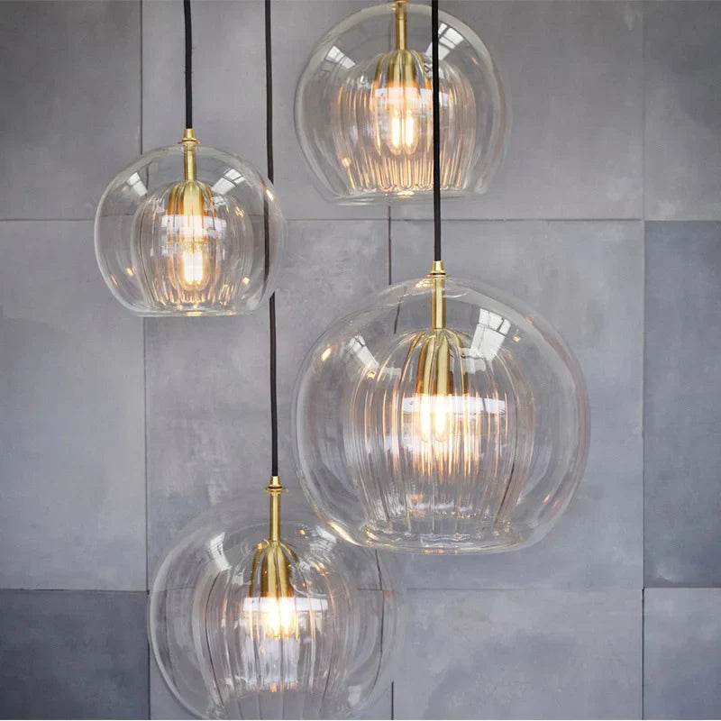 Afralia™ Gold Glass Ball Pendant Light for Dining Room & Bedroom Decor