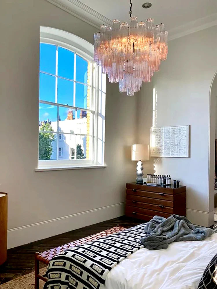 Afralia™ Pink Glass Chandelier LED Light Fixture for Ceiling Living Room Decor