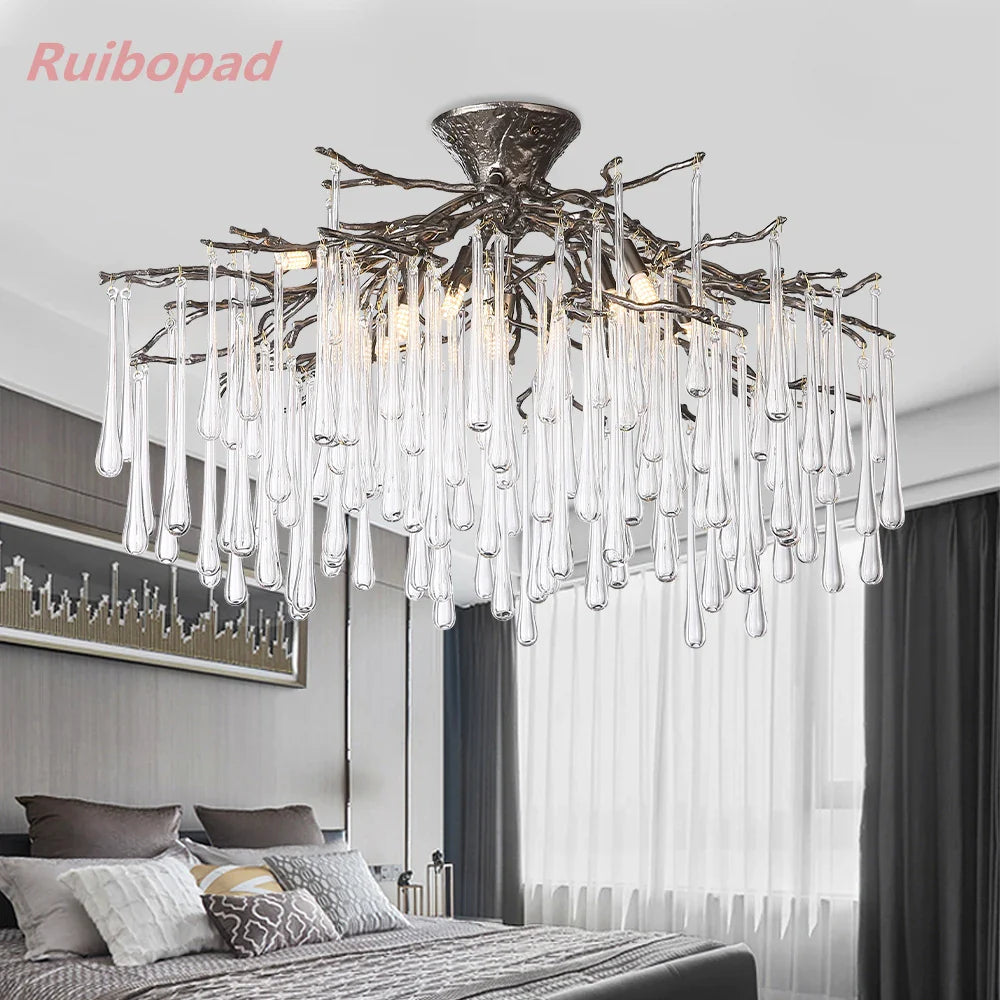 Afralia™ Round Crystal Gold Branch Chandelier for Modern Living Spaces