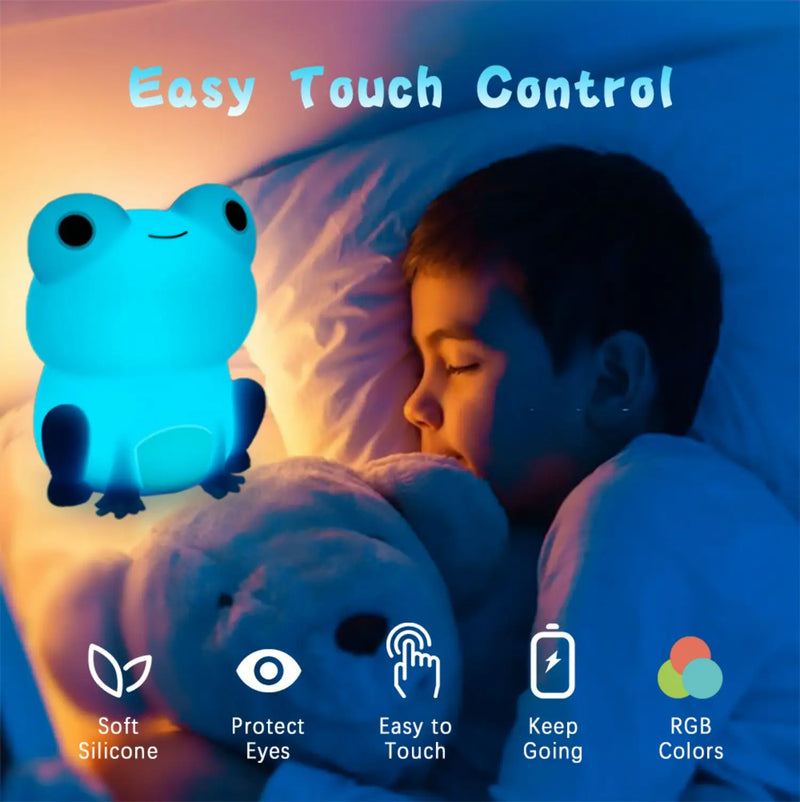 Afralia™ Frog Night Light: Soft Silicone Dimmable Lamp for Kids, Rechargeable with Colorful Light