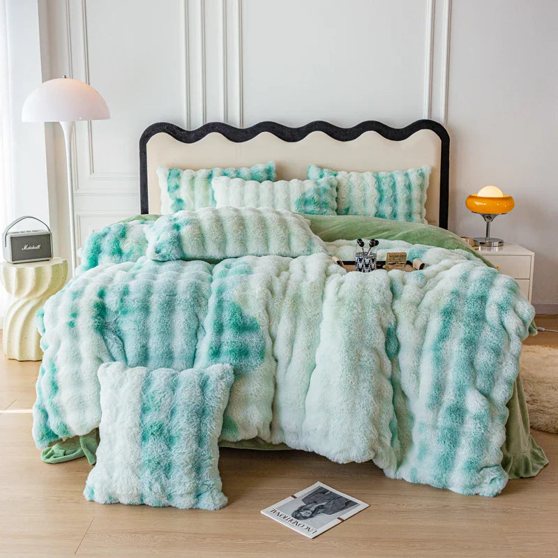 Afralia™ Velvet Faux Fur Bedding Set: Duvet, Sheet, Pillowcases - Gradient Warmth, Luxury Winter Collection