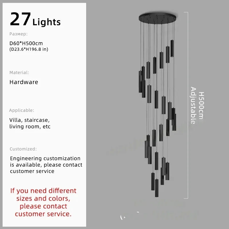 Afralia™ Black LED Staircase Chandelier | Modern High Ceiling Pendant Light